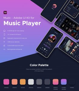 Muzic - Free Mobile UI Kit for Adobe XD