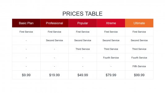 Pricing Table Infographics