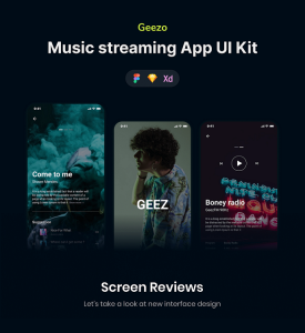 Geezo - Music streaming App UI Kit Geezo - Music streaming App UI Kit | Available for Sketch, Figma & Adobe XD